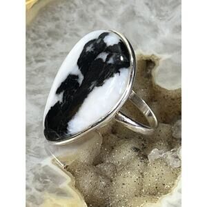 Genuine White Buffalo Turquoise Sterling Silver Southwestern Ring Size 7.5 Adj.